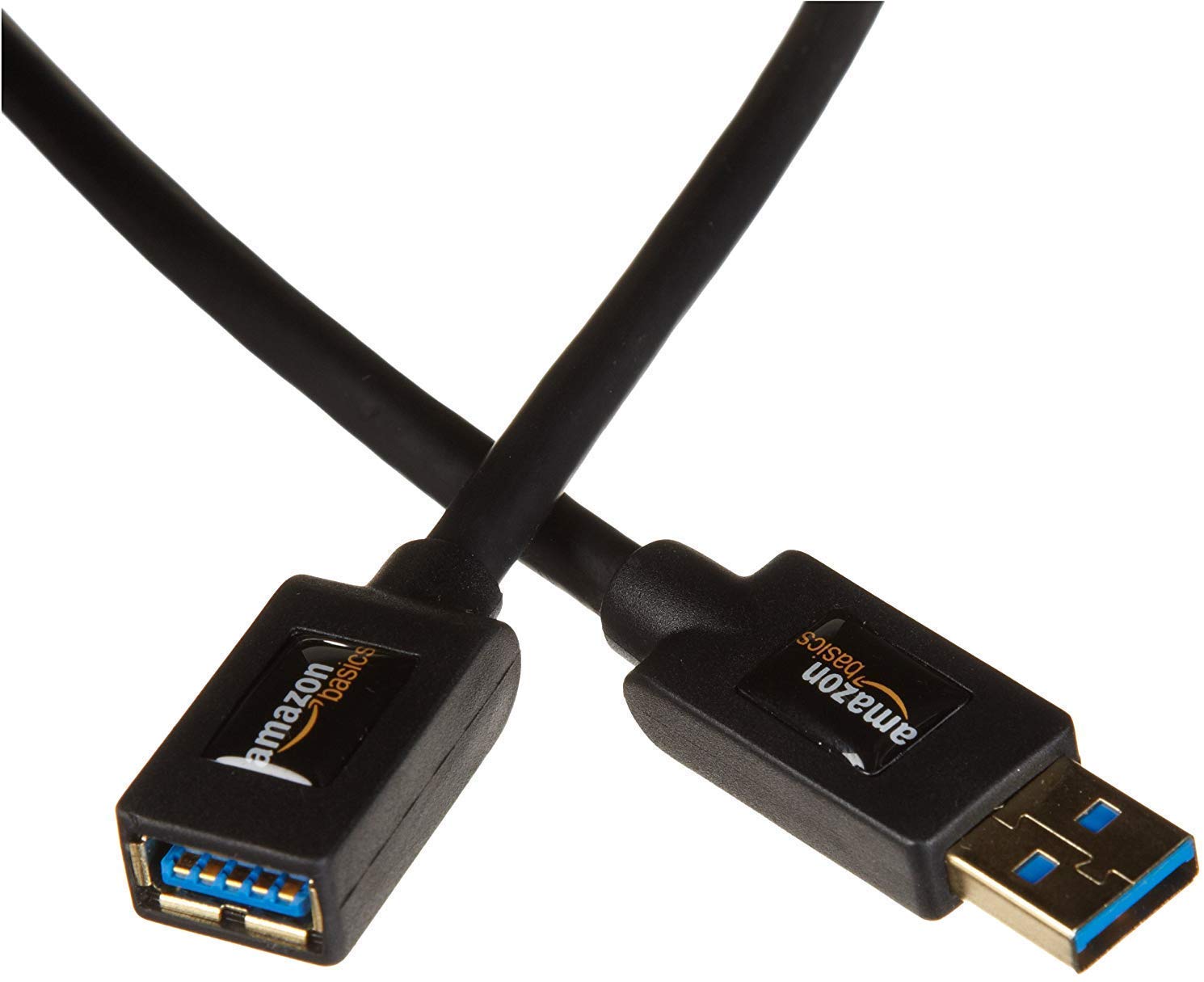 Amazon Basics USB 3.0 Extension Cable, A-Male to A-Female, 4.8Gbps High-Speed, Gold-Plated Connectors, 6.5 Foot, Black