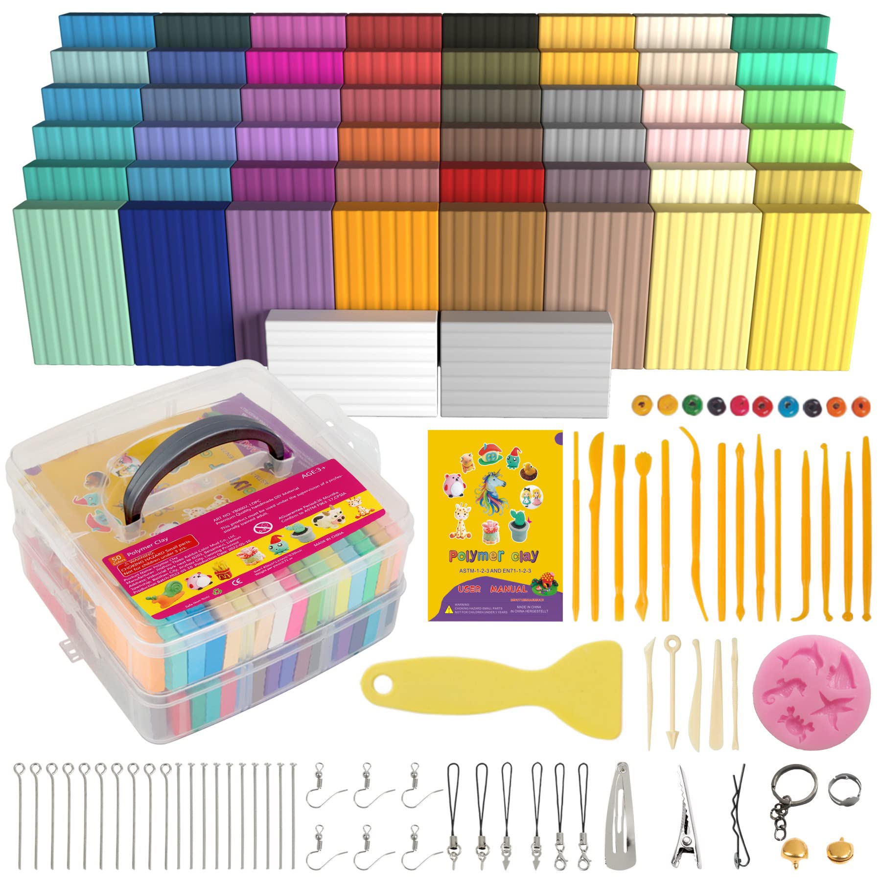 Aestd-ST Polymer Clay Kit 50 Colors, Oven Bake Modeling Clay for Kids