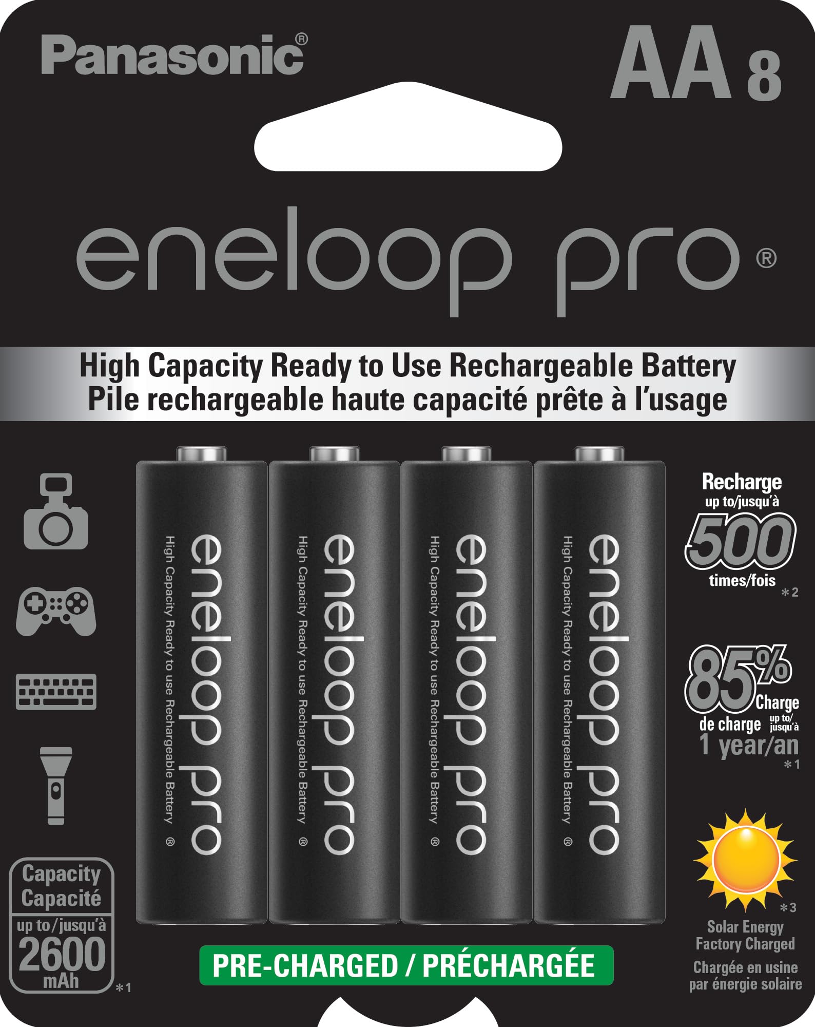 Panasonic BK-3HCCA8BA eneloop Rechargeable XX Batteries (AA; 8 pk)