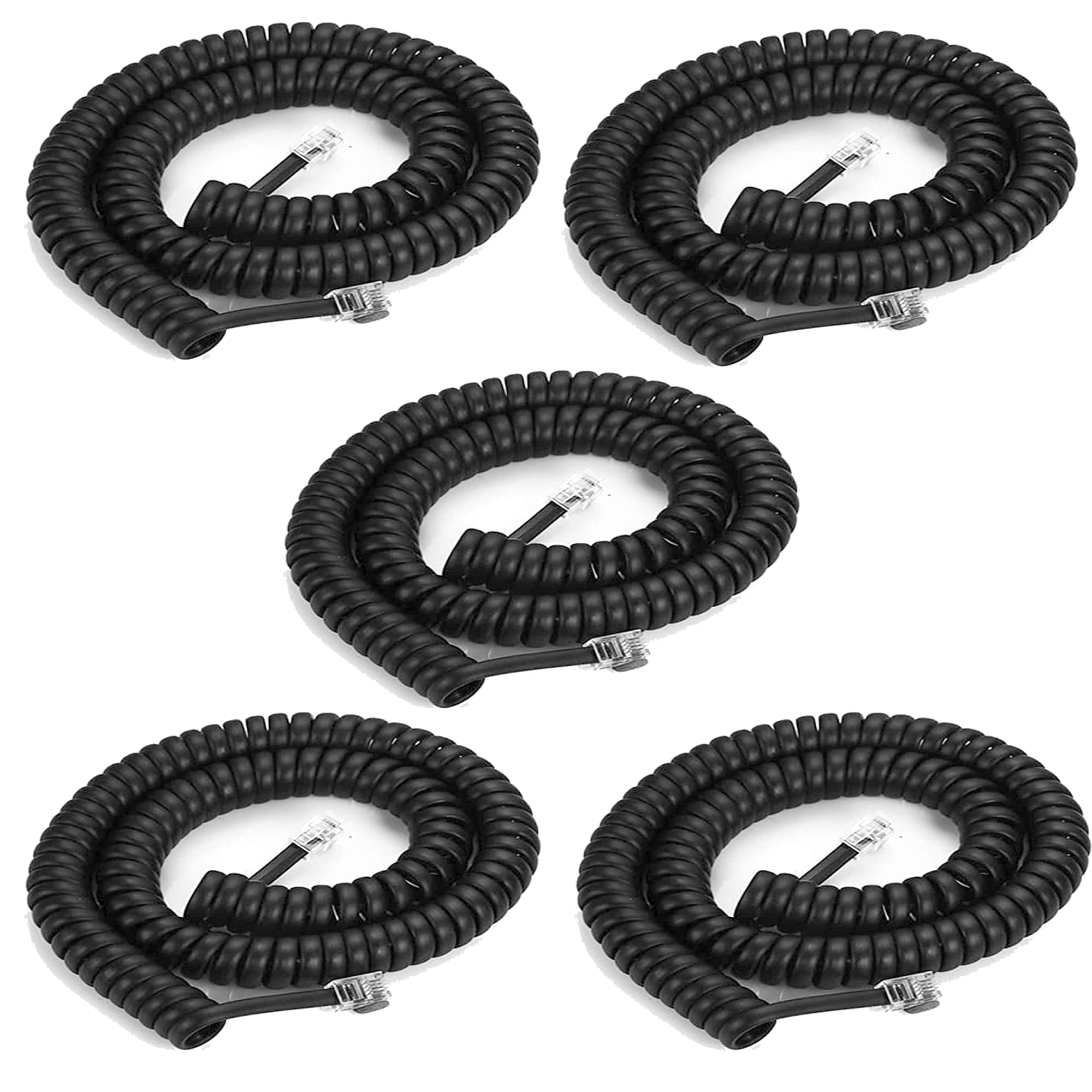 LanSenSu 5 Pack Phone Cord Landline8Ft Uncoiled / 1.4Ft Coiled Landline Phone Handset Cable RJ9 4P4C Telephone Accessory- Black
