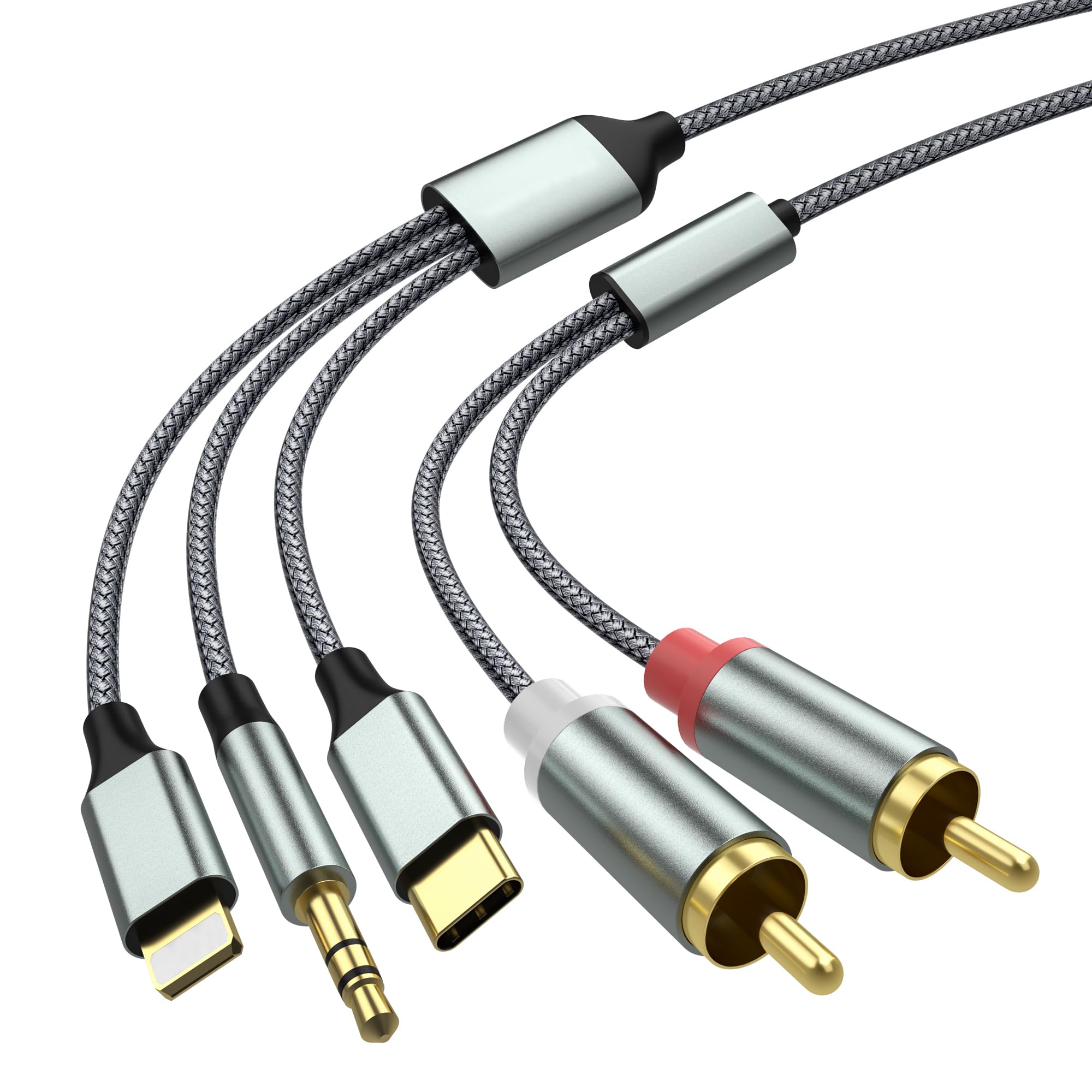 Lightning to RCA Cable Audio Aux Adapter,RCA to 3.5mm Cable，USB C to 2 RCA Audio Cable， (3 in 1 Audio Cable) for Power Amplifier, Car, Home Theater, Speaker and More(Lightning Compatible)(4.26FT)