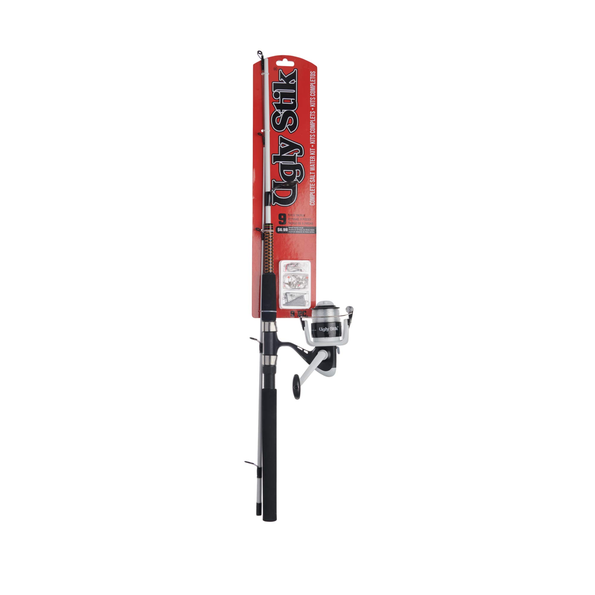 Ugly Stik 7’ Complete Saltwater Kit Fishing Rod and Reel Spinning Combo, Ugly Tech Construction with Clear Tip Design, 7’ Telescopic - 2-Piece Rod,Black