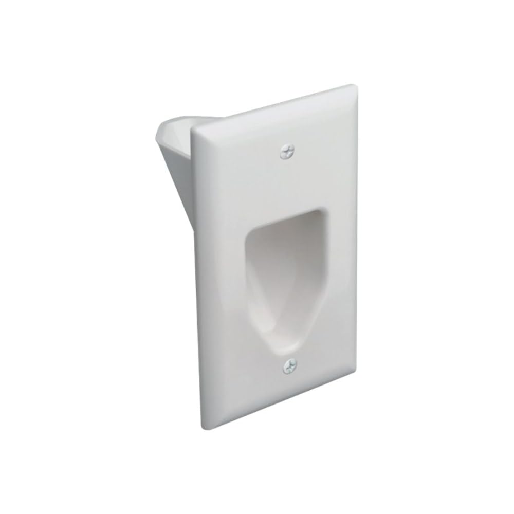 DATA COMM Electronics 45-0001-WH 1-Gang Recessed Low Voltage Cable Plate – Cable Management for Flat Panel TV Outlet Box, AV Devices, Compatible with Standard Low Voltage Mounting Brackets, White