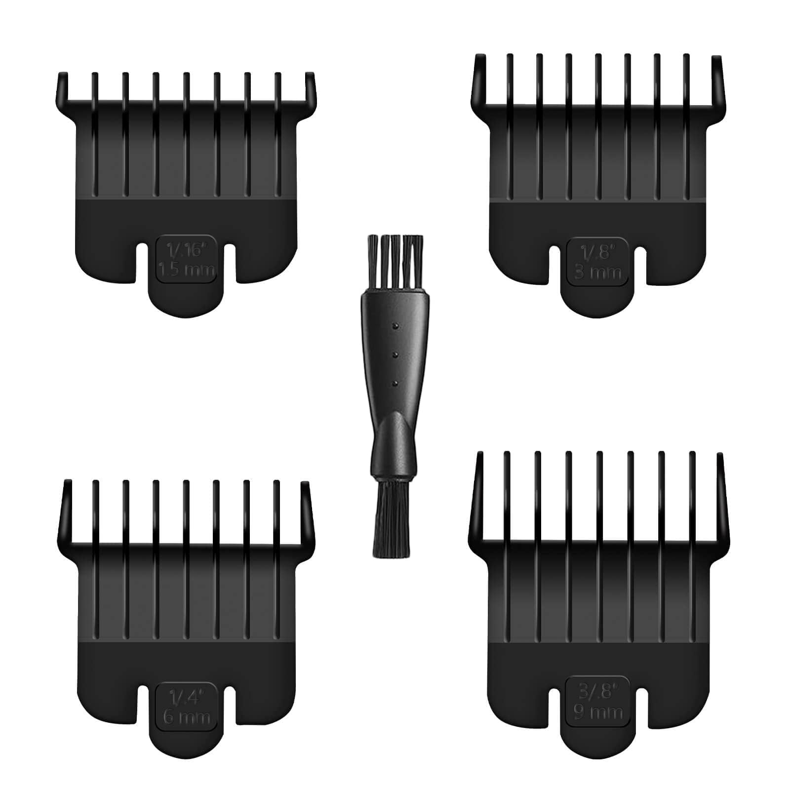 4 Pack Clipper Guards for Andis T Outliner, 1/16", 1/8", 1/4", 3/8" Guards Guides, Snap-on Blade Attachment Combs Set with Brush for Hair Clippers Model #04710/04521, Black