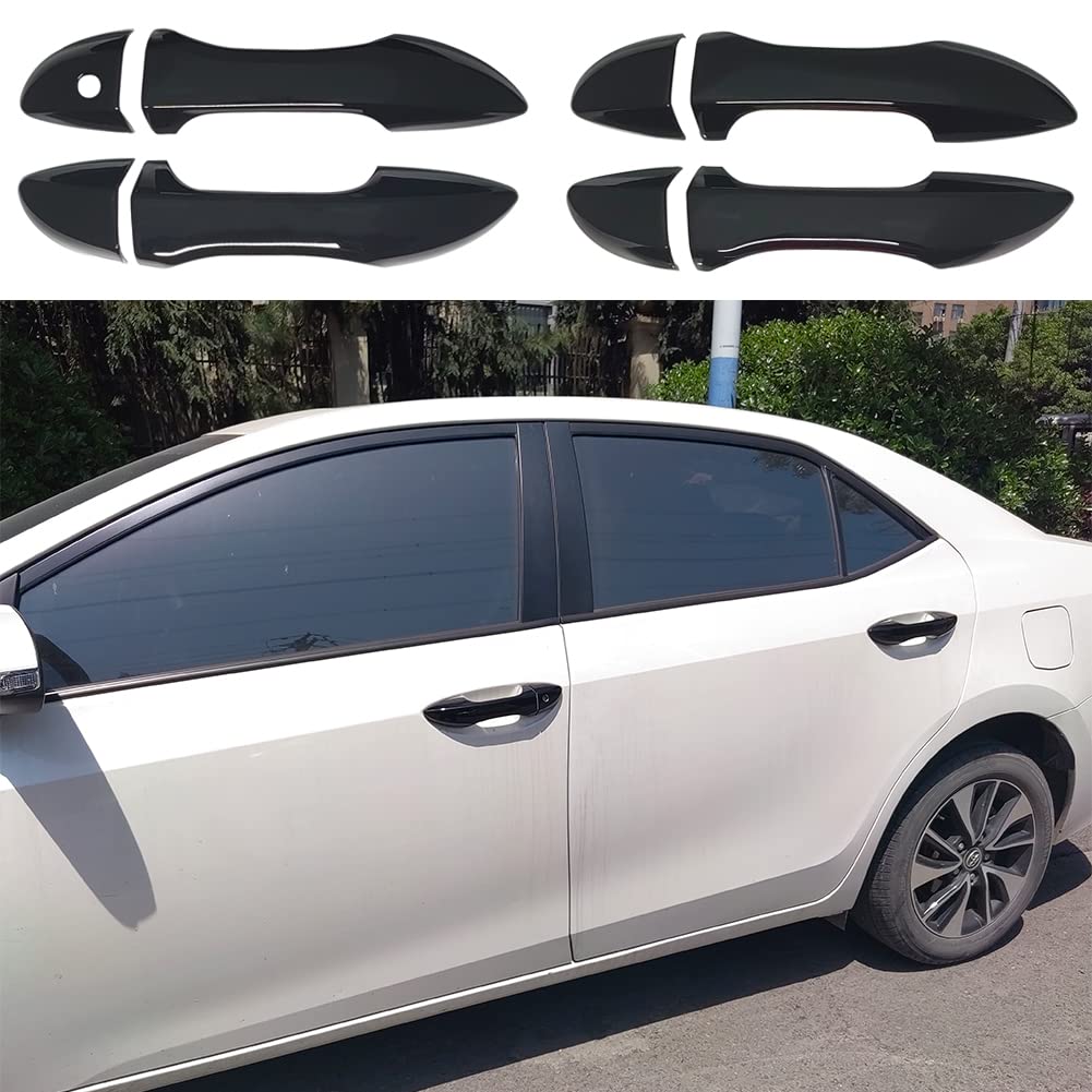 AOKIO Car Door Handle Cover Compatible with 2014 2015 2016 2017 2018 Toyota Corolla Accessories (Glossy Black Without Smart Keyhole)
