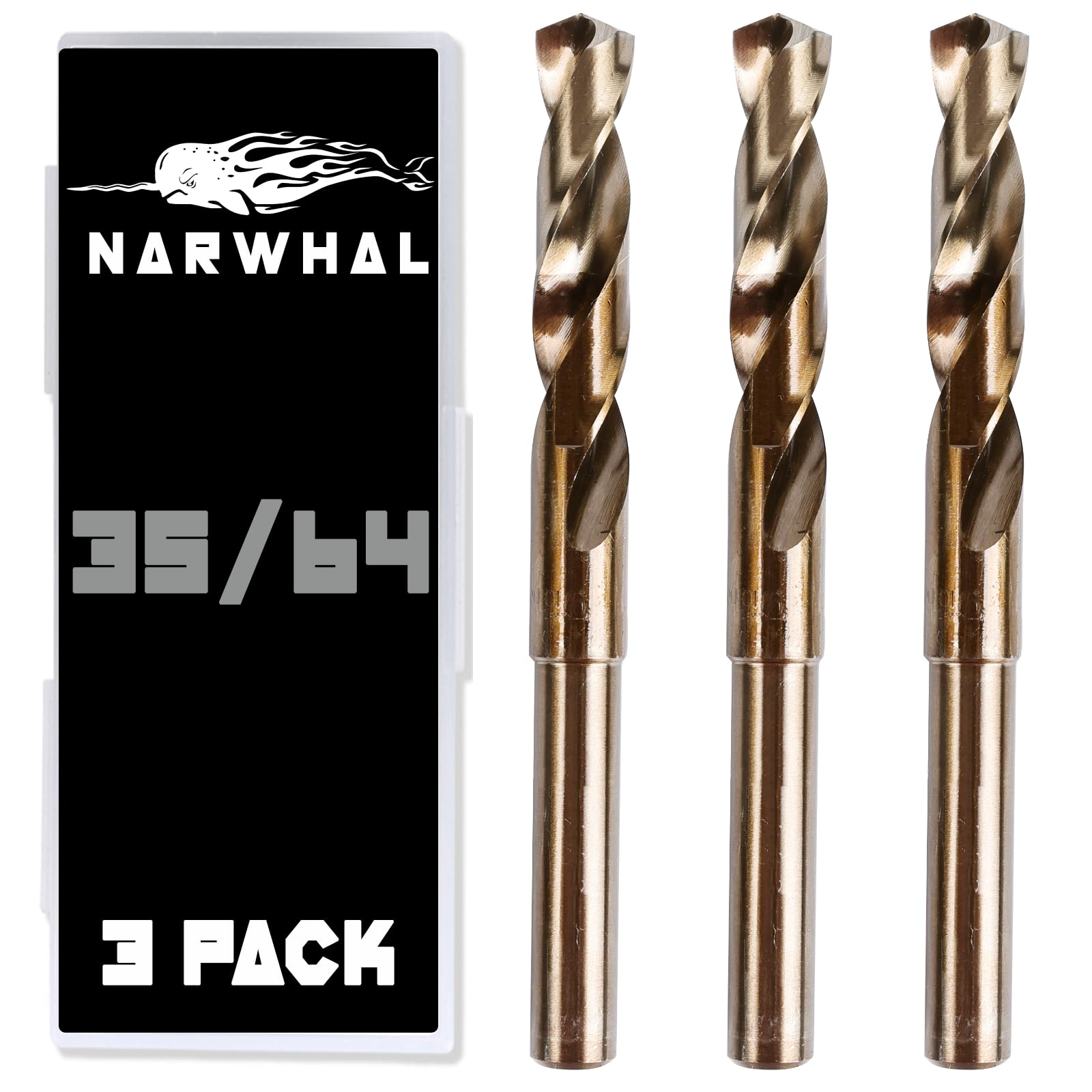 35/64 Cobalt Drill Bits - 3 Pack - 6 Inch Length - M35 Cobalt Drill Bits with Storage Case - Perfect Drill Bits for Metal, Hardened & Stainless Steel, Cast Iron, and More!