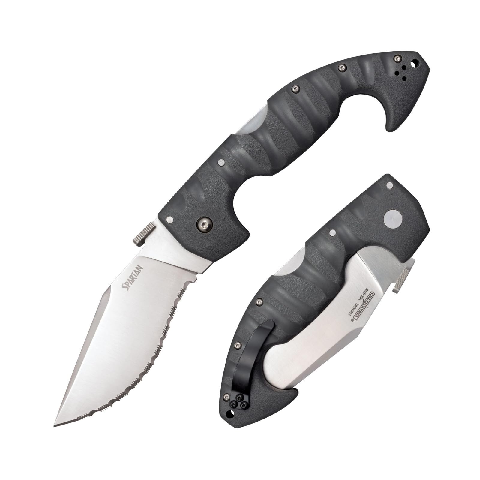 Cold Steel Spartan 4.5 in Japanese AUS10A Serrated Blade Tactical Pocket Folding Knife w/Tri-Ad Lock and Griv-Ex Handle w/Steel Liners