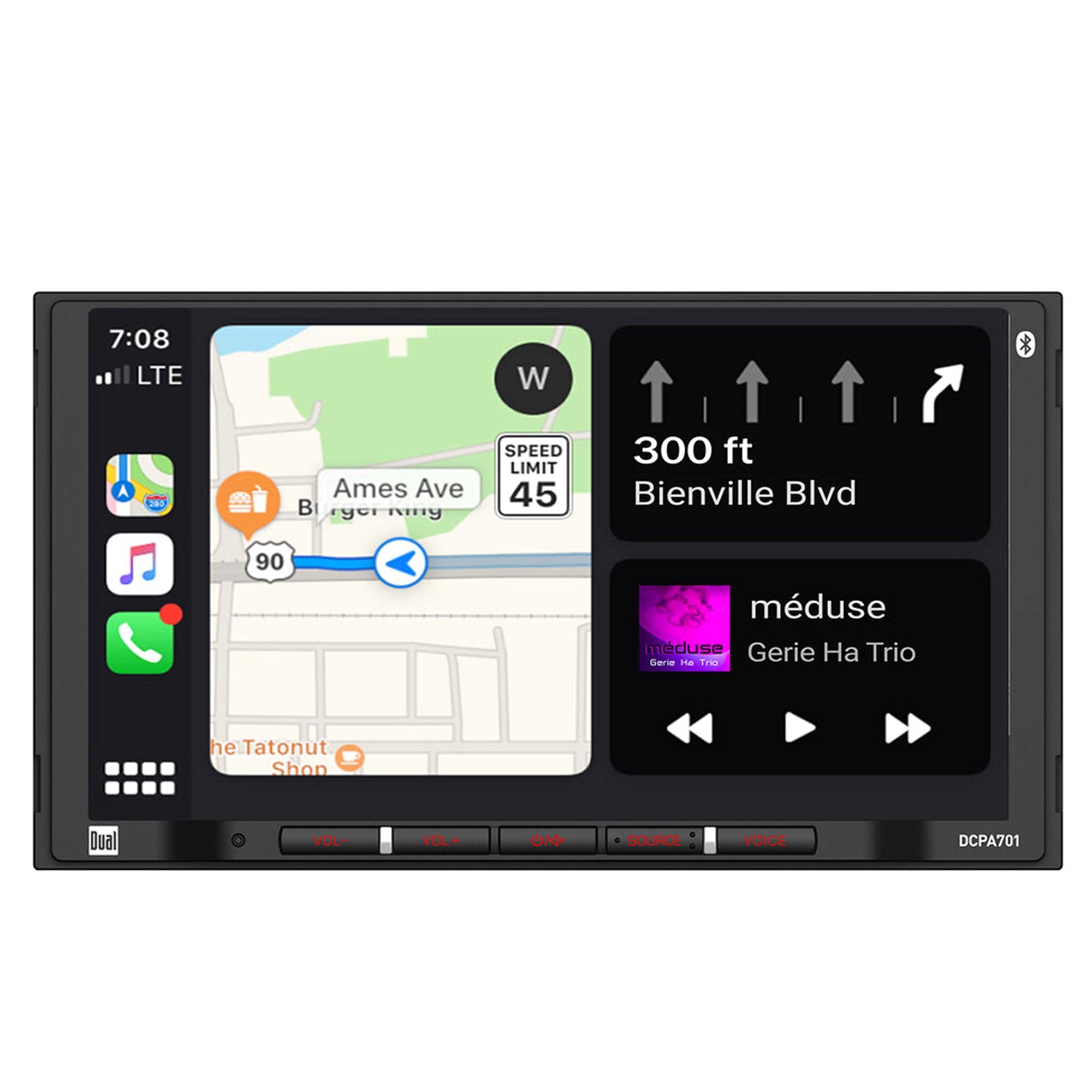 Dual DCPA701 7" D.Din Mechless Digital Media Receiver w/CarPlay & Android Auto