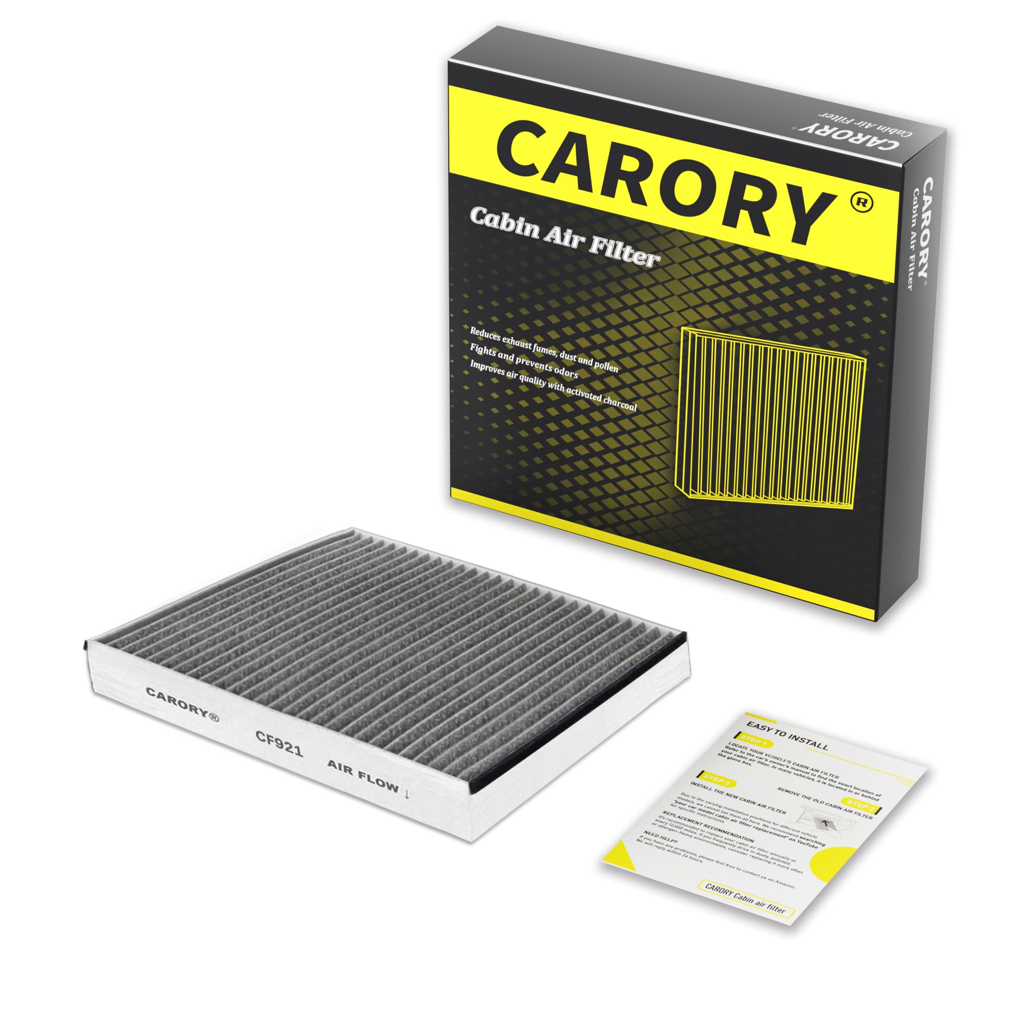 Cabin Air Filter w/Activated Carbon for Select 2013-2023 Ford, Lincoln Models - C-Max, Escape, Focus, Transit Connect, MKC, CV6Z-19N619A, FP-70, 2014 2015 2016 2017 2018 2019 2020 2021, CF921