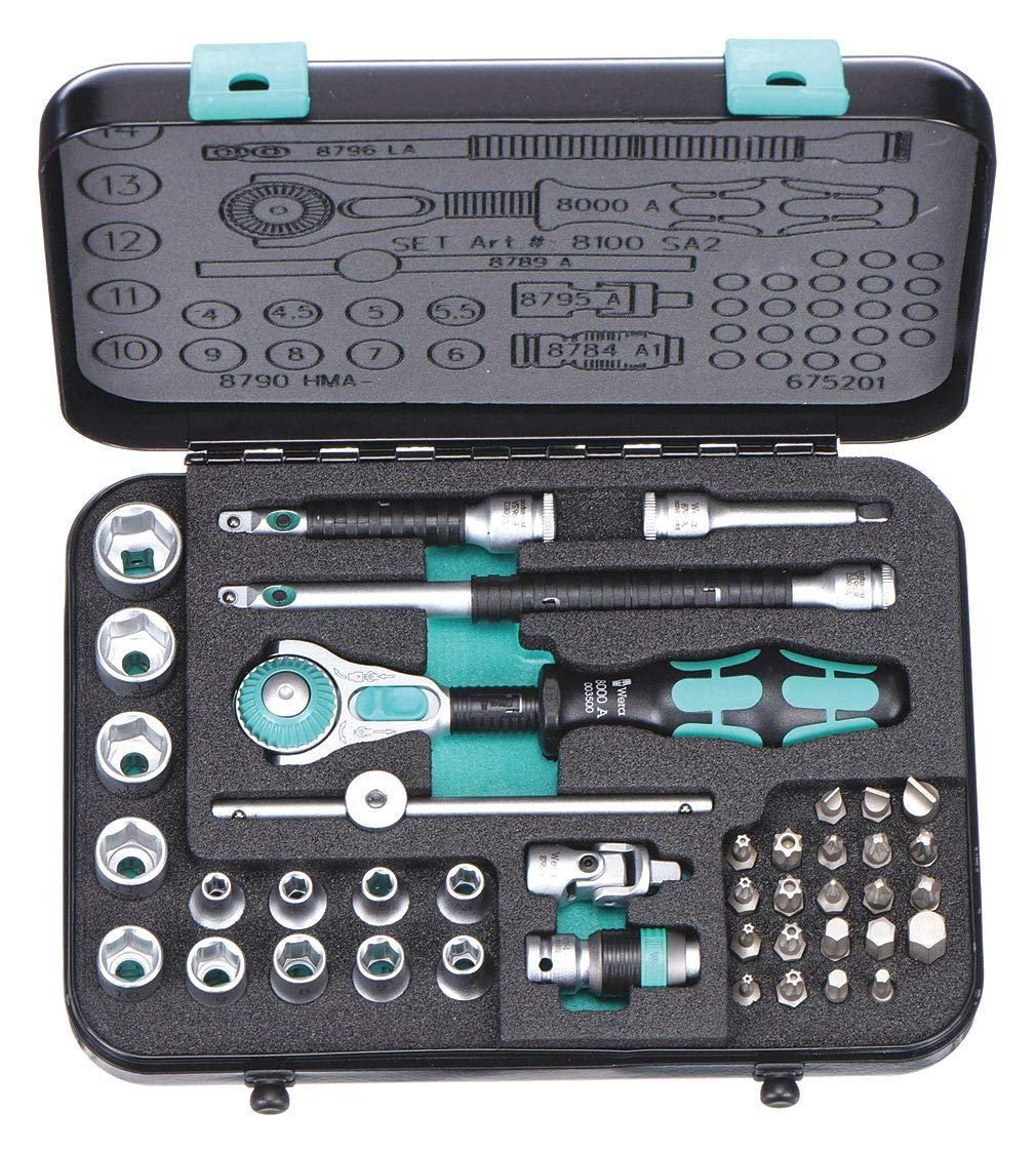 Wera 05003533001 8100 SA 2 Zyklop 1/4 Metric Ratchet Set 42 Pieces