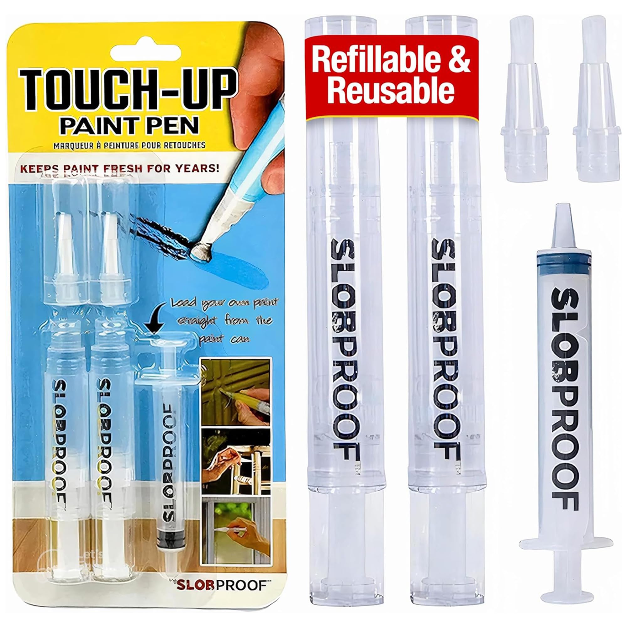 Slobproof Refillable Touch-Up Paint Pen, Pack of 2 - Precision Brush Tip