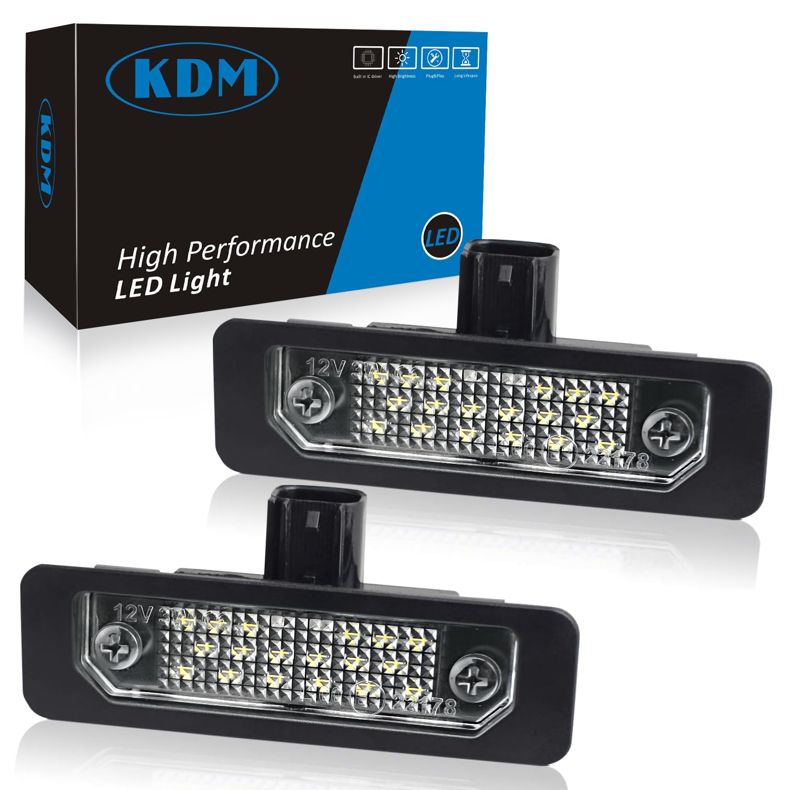 KDM LED License Number Plate Light Assembly Fit for Ford Mustang 2010-2014,Fusion 2006-2012,Taurus 2010-2019,Flex Focus Lincoln Mercury Rear Bumper Tag Lamp Replacement 6000K Bright White,2Pack