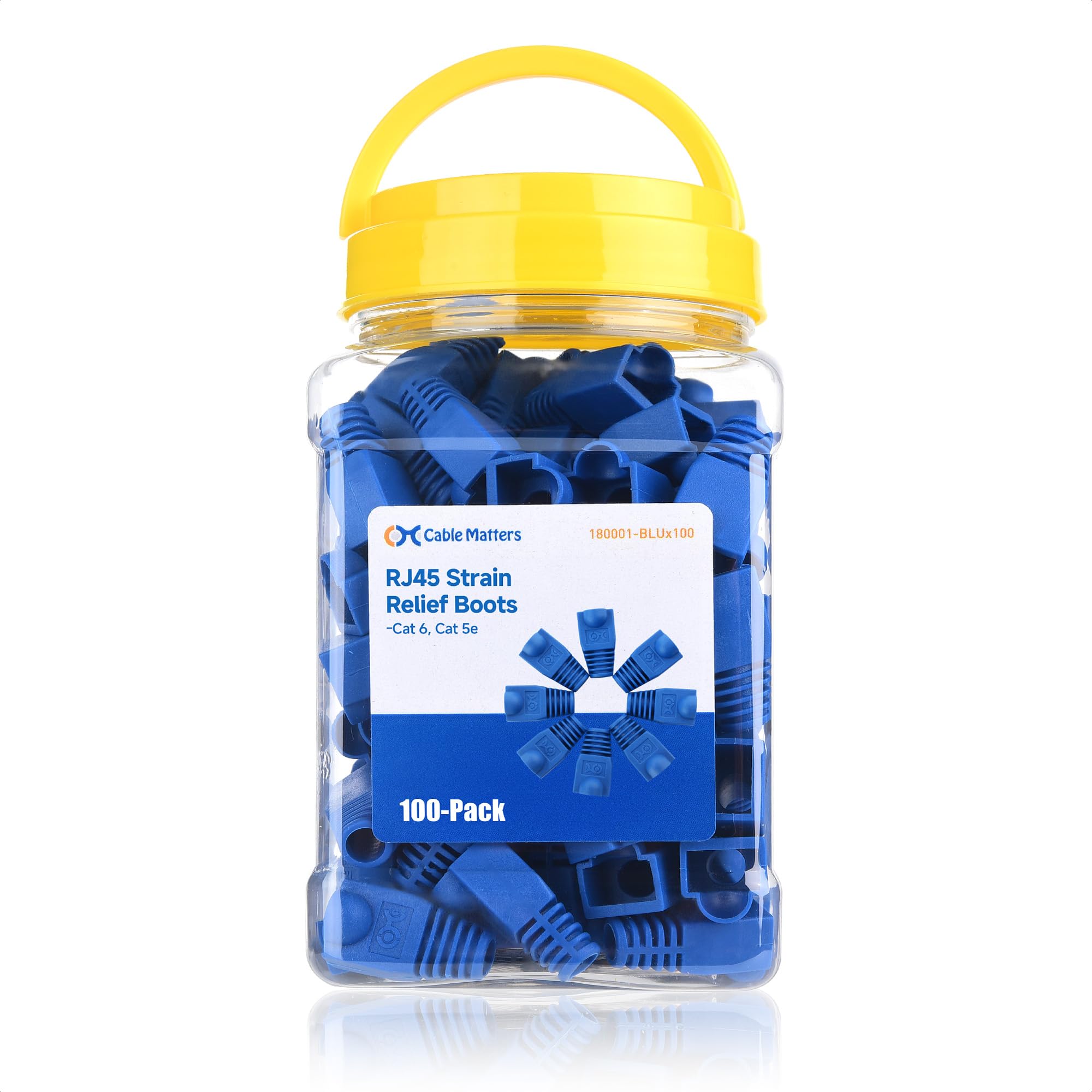 Cable Matters 100-Pack Cat6 / Cat5e RJ45 Strain Relief Boots, RJ45 Boot, Cat 6 Boot, Cat6 Ethernet Boots, Blue, Suitable for 6.5mm (0.25in) Ethernet Cables