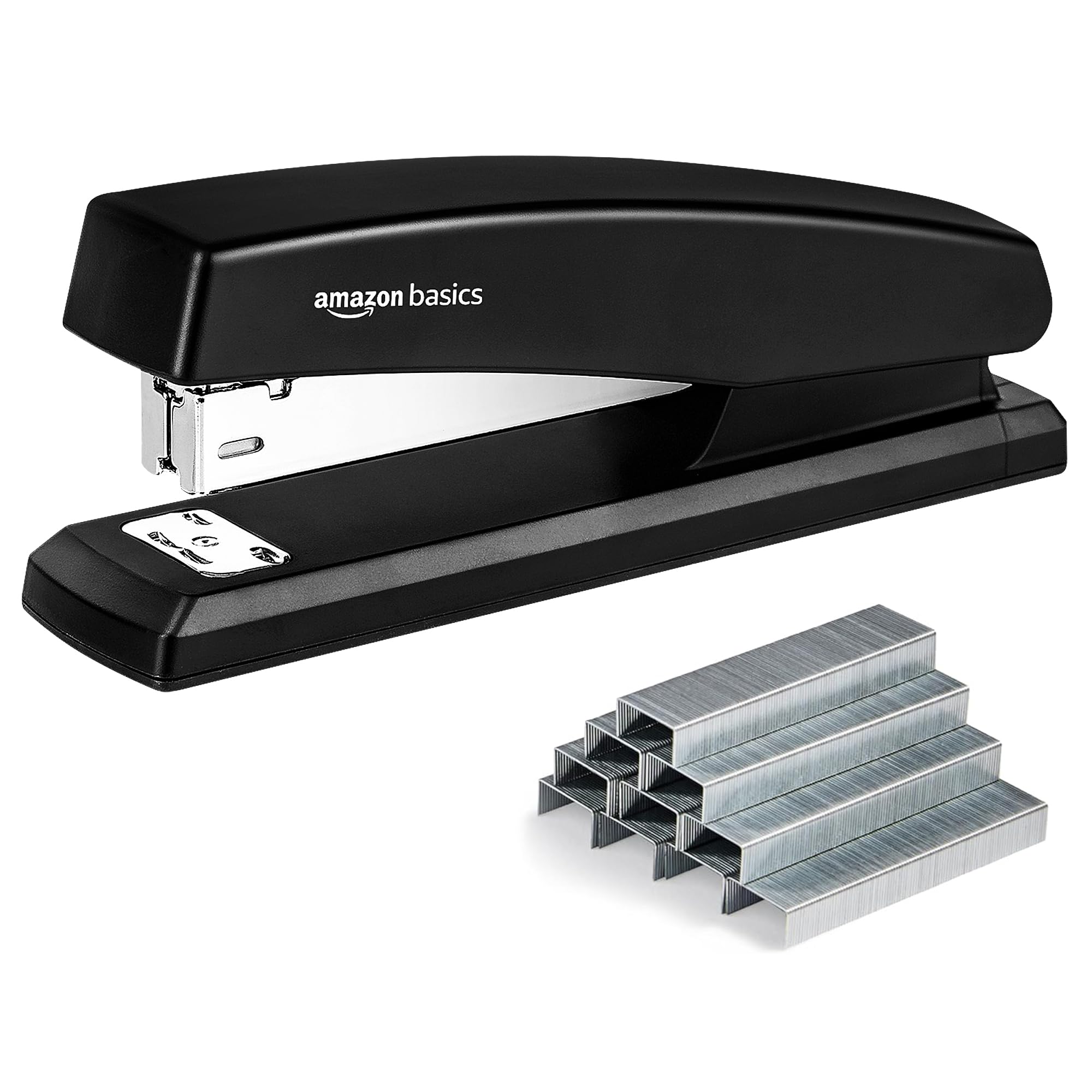 Amazon Basics Office Stapler with 1000 Staples, 25 Sheet Capacity, Non-Slip, Black, Home Office