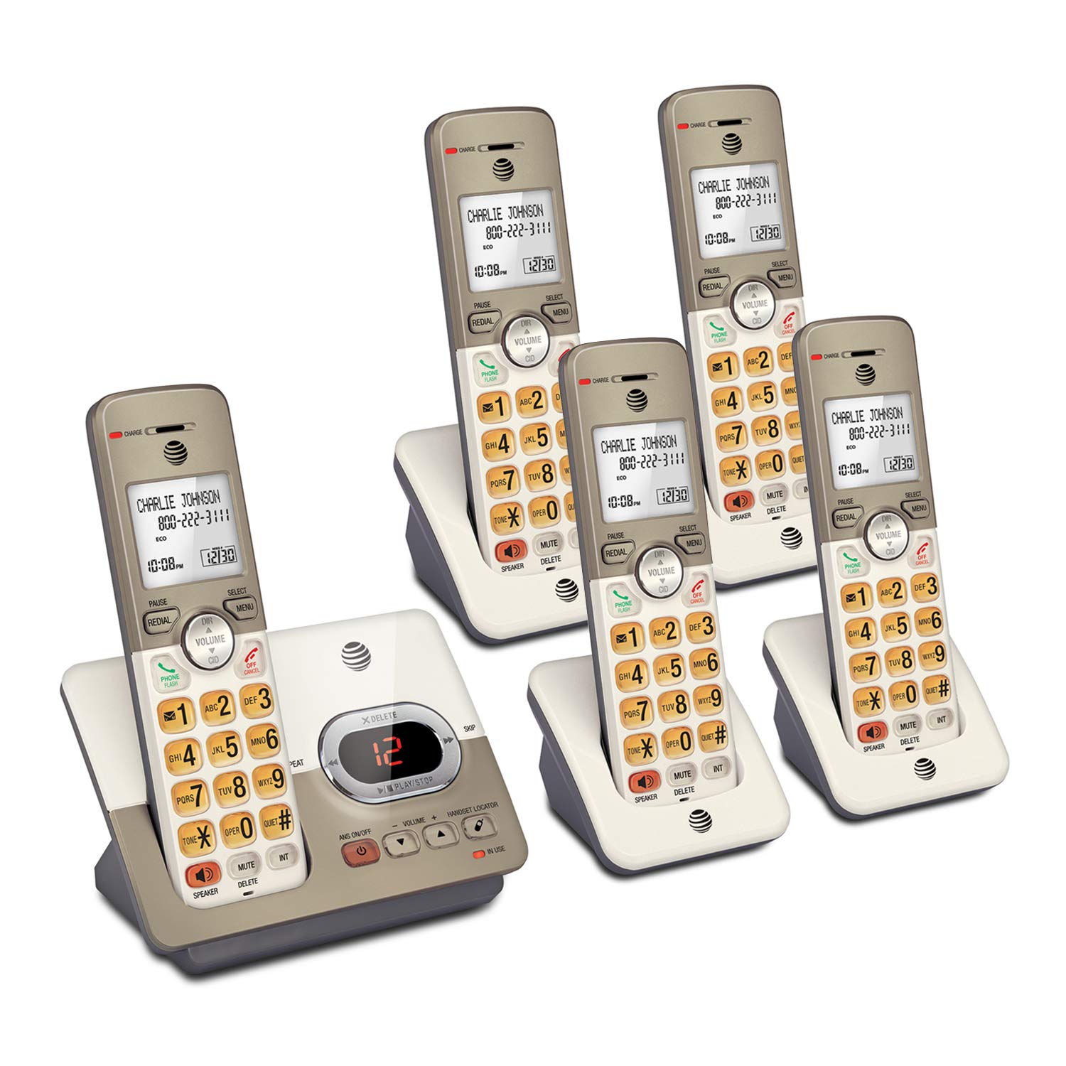 AT&T EL52513 5-Handset Cordless Phone, Light Champagne