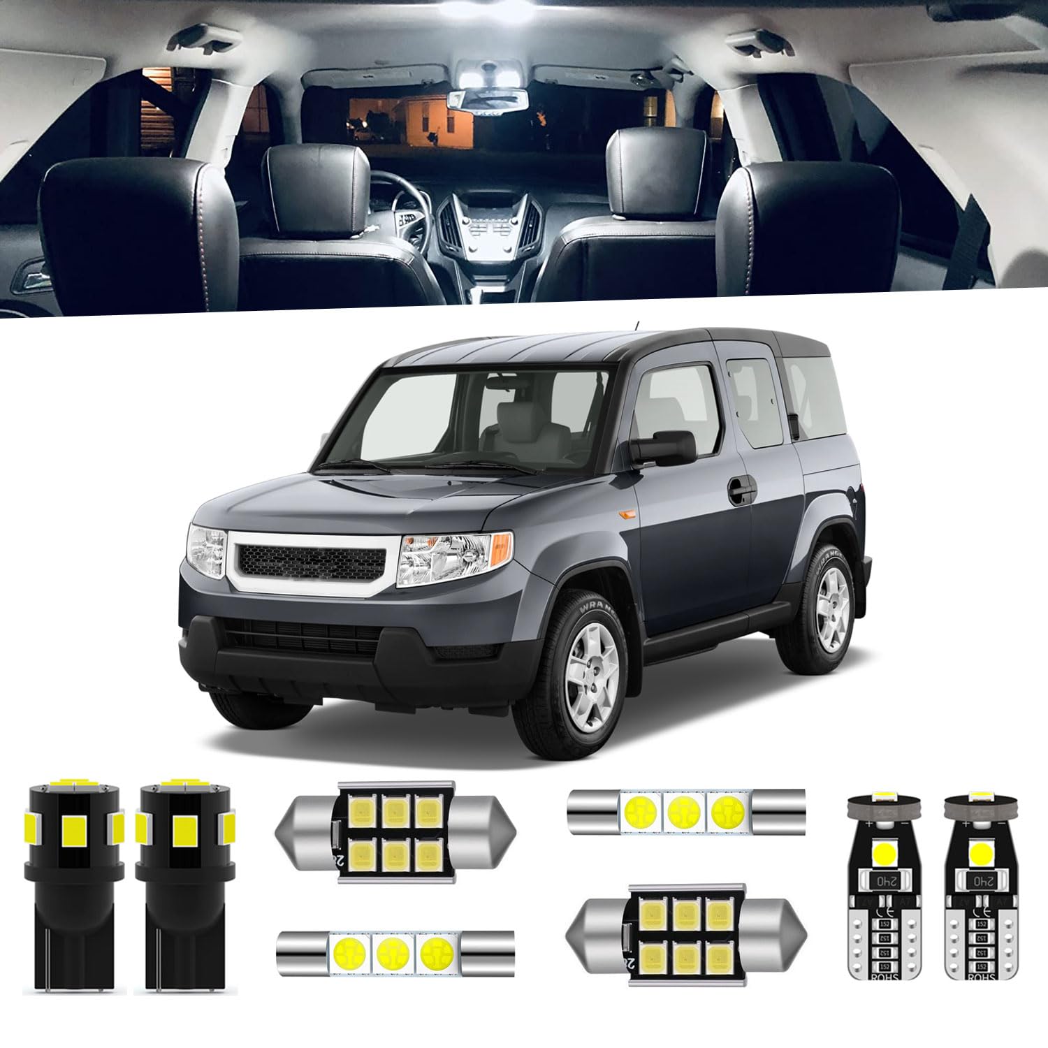ENDPAGE 8-Pieces Element LED Interior Light Kit for Honda Element 2003 2004 2005 2006 2007 2008 2009 2010 2011 White Interior Map Dome Trunk LED Lighting Package + License Plate Lights, Install Tool