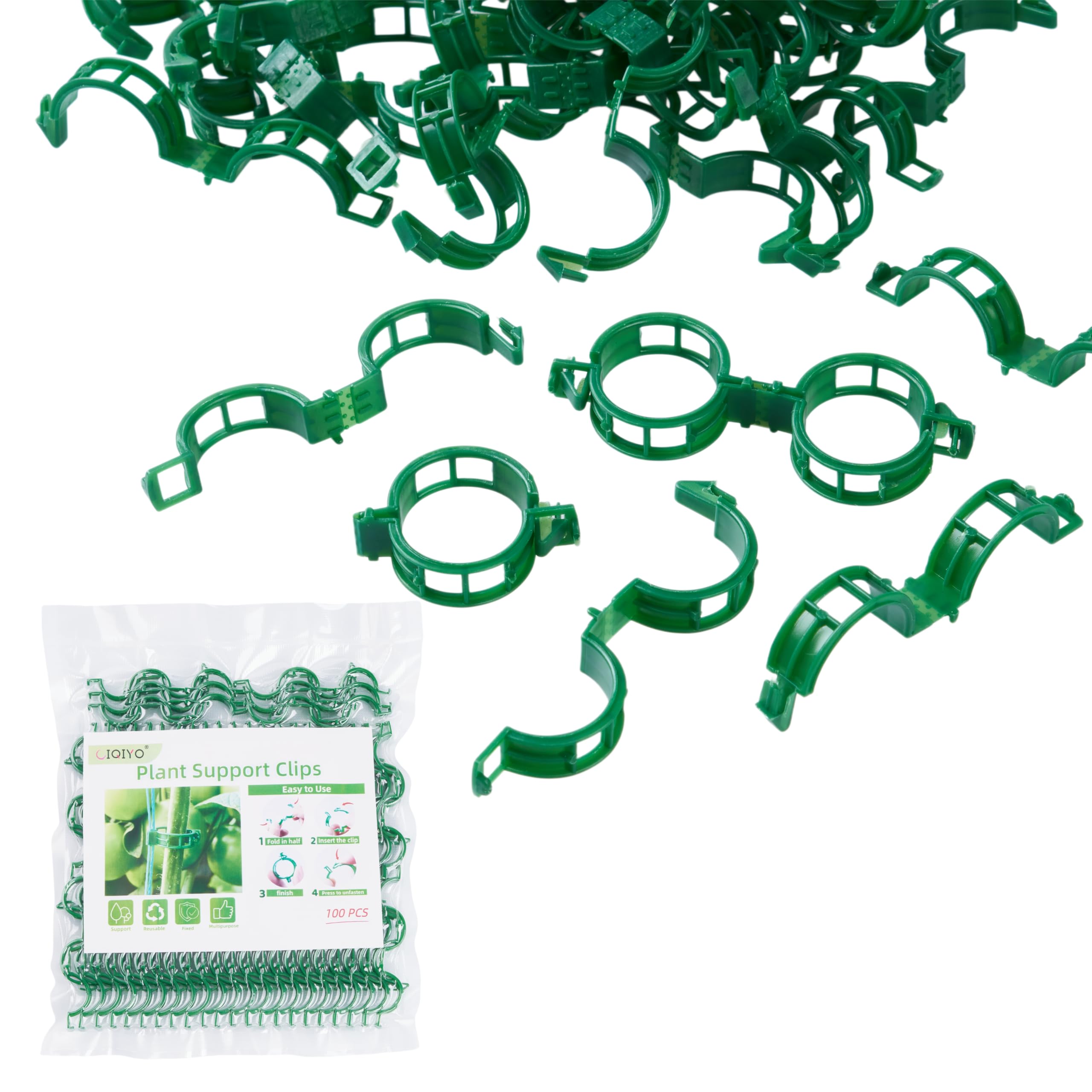 CIQIYO® 100 Pcs Plant Support Clips,Plastic Clips for Securing Plants
